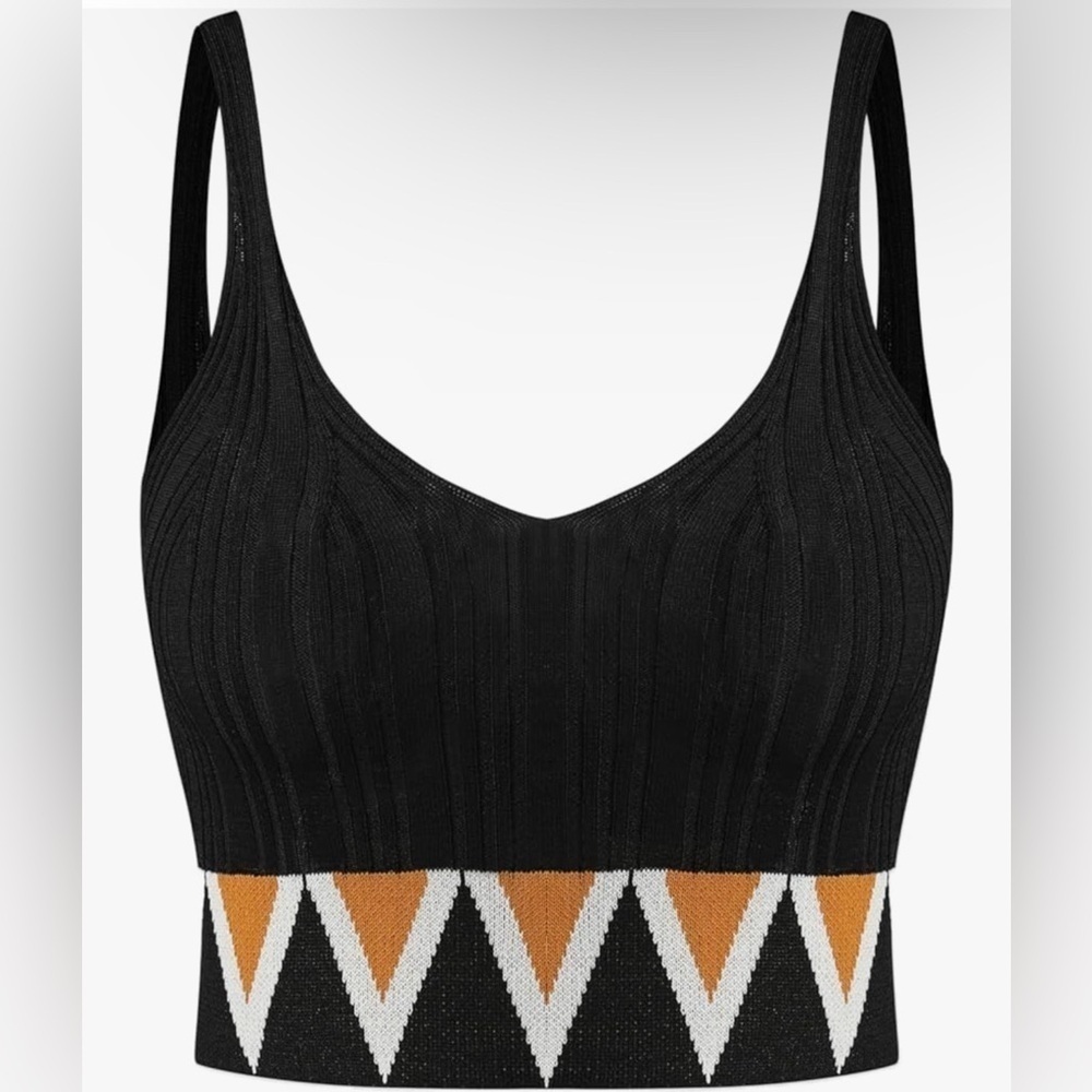 Cider Women's Geometric Boho Print Knit Crop top Medium